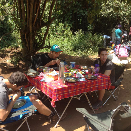 Lemosho Route hikers having lunch